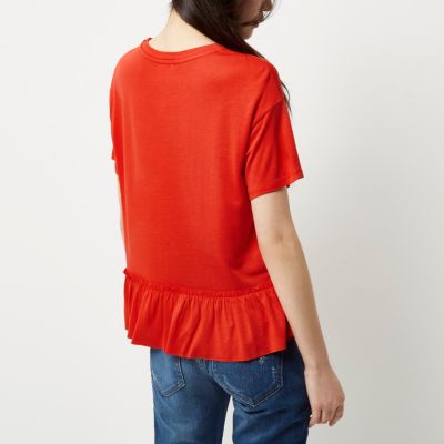 Red cropped peplum T-shirt